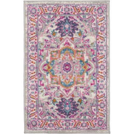 Palacedesigns 2 x 3 in. Medallion Scatter Rectangle Area Rug - Light Gray & Pink PA3656788